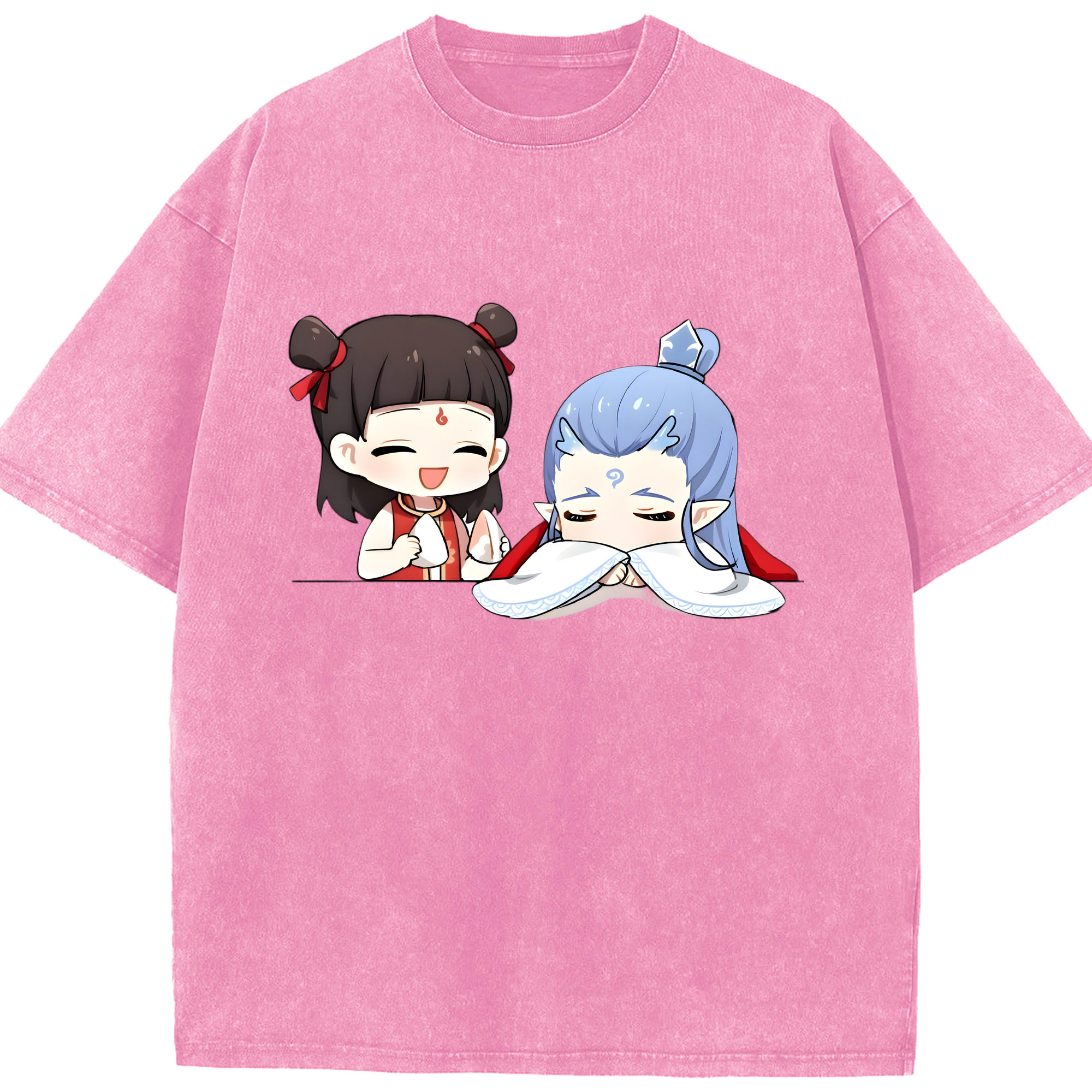 （画像用） Ne Zha 2 ナタ 魔童の大暴れ 綿100% ヴィンテージ風 半袖Tシャツ（フロントプリント）